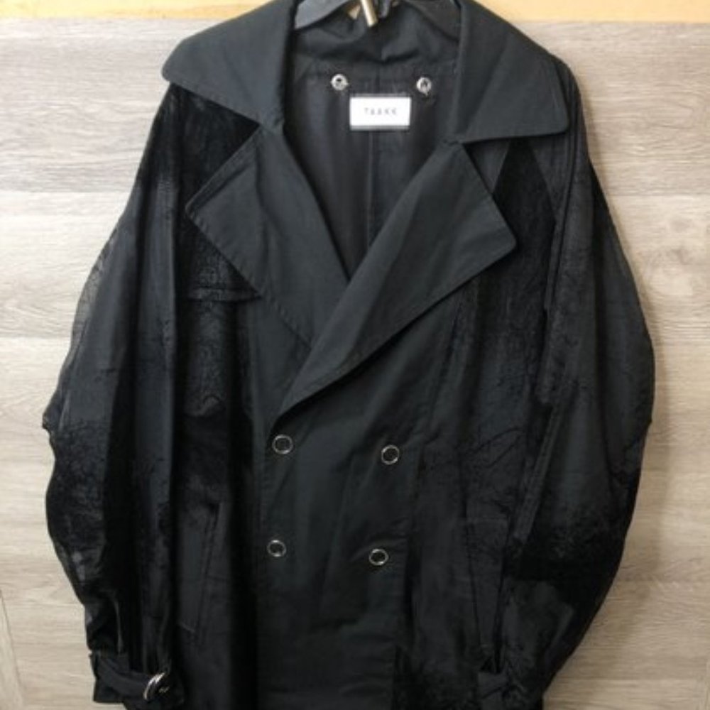 Taakk Mens Small Black Mesh Layered Trench Coat